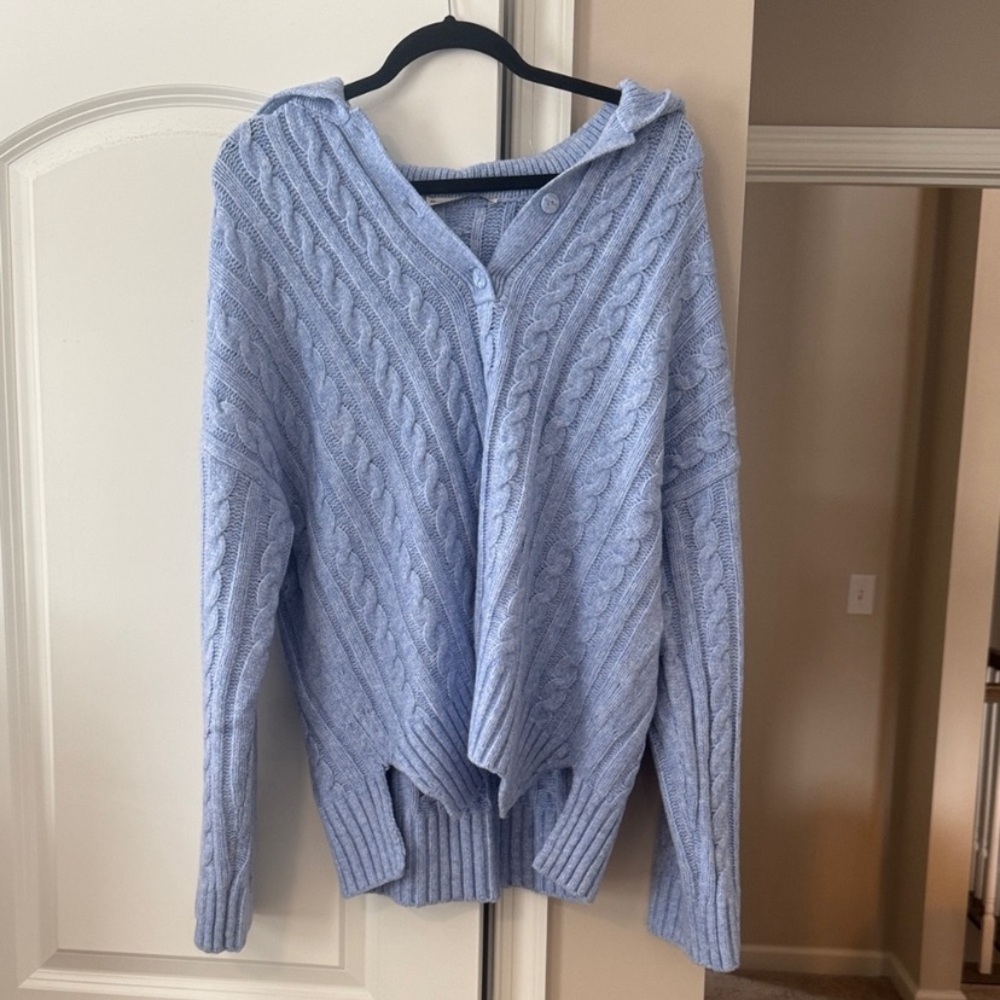 Abercrombie oversized light blue cable knit polo sweater